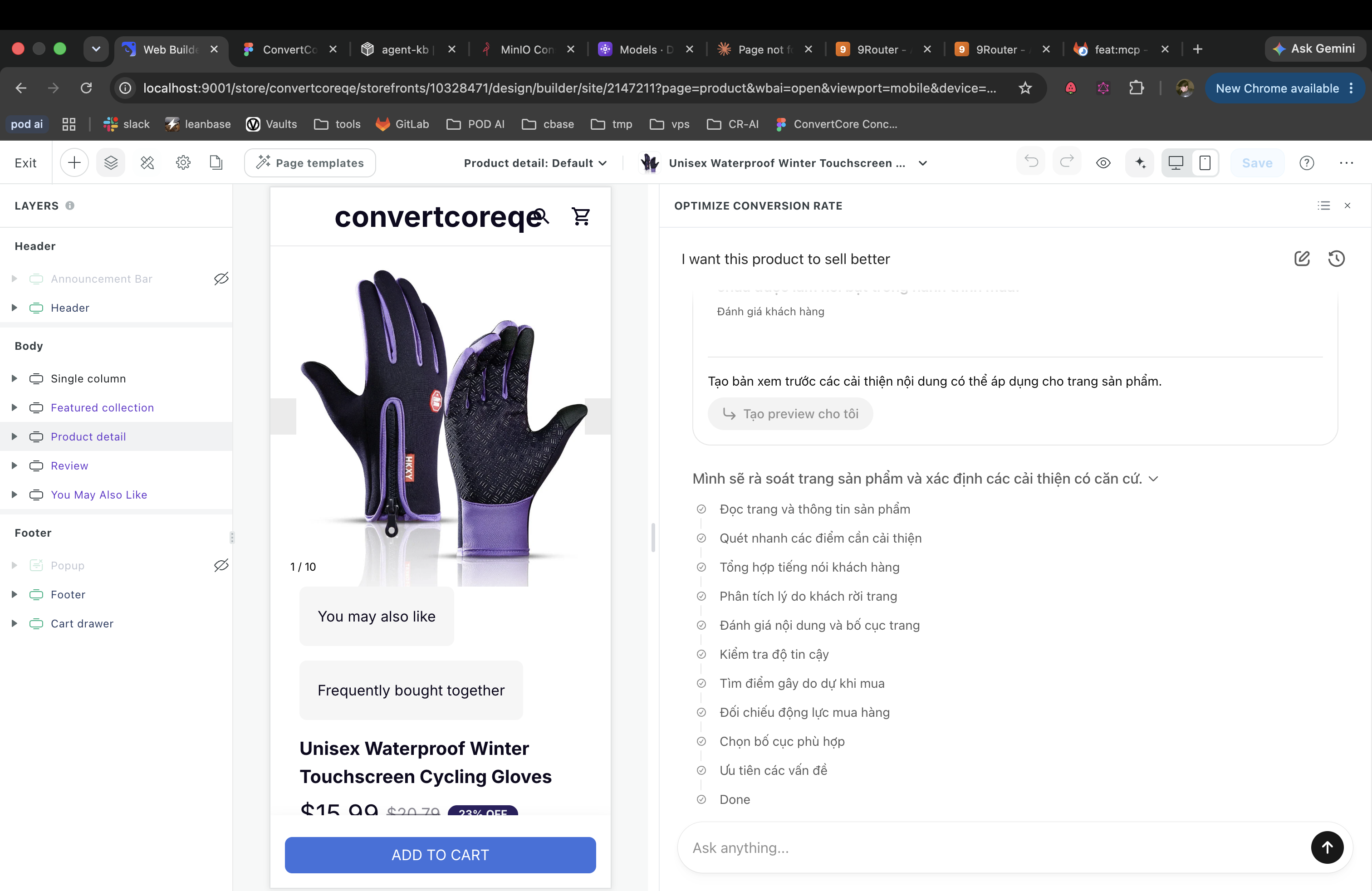 10-step AI reasoning chain and preview generation action