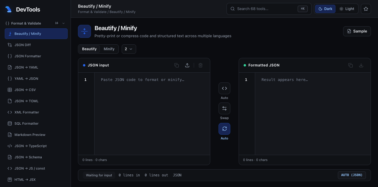DevTools Suite – Bộ tiện ích lập trình đa năng chạy trên trình duyệt