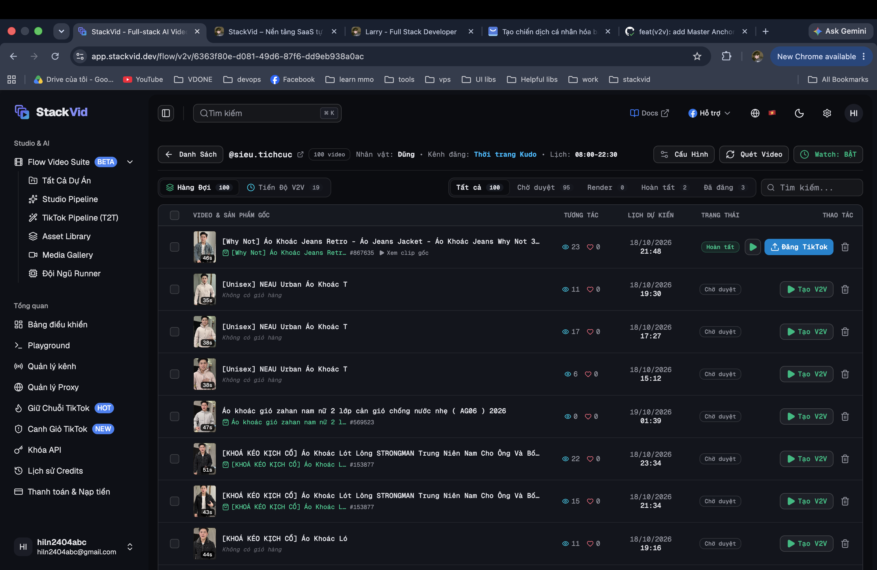 Competitor video queue classified by TikTok Shop cart attachment